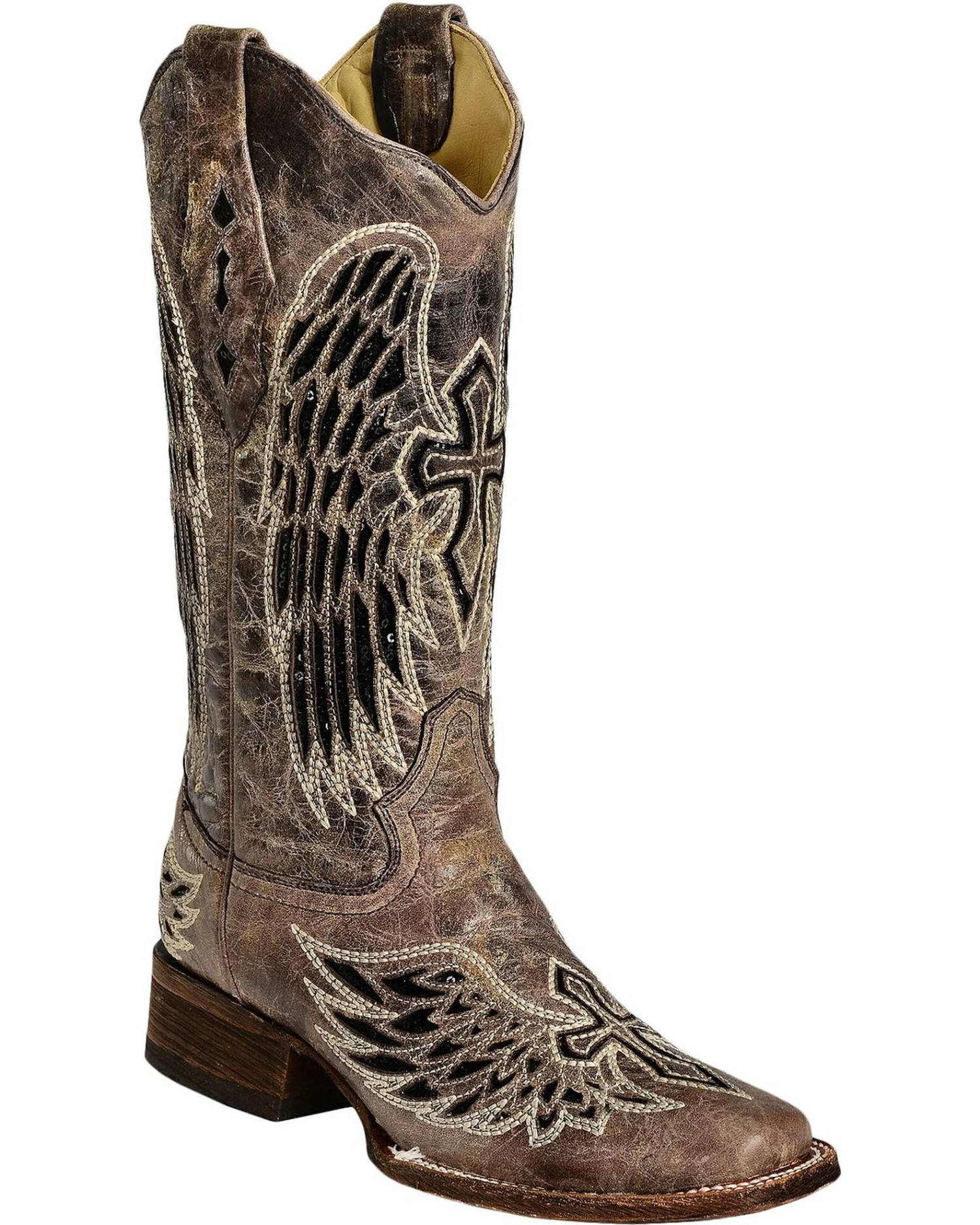 Corral Women's Sequin Wing & Cross Inlay Western Boots - Square Toe 3 Corral Women's Sequin Wing & Cross Inlay Western Boots - Square Toe