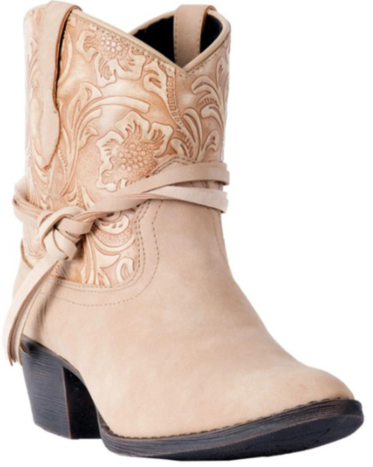 Dingo Women's Floral Tooled Knotted Strap Booties - Medium Toe 3 Dingo Women's Floral Tooled Knotted Strap Booties - Medium Toe