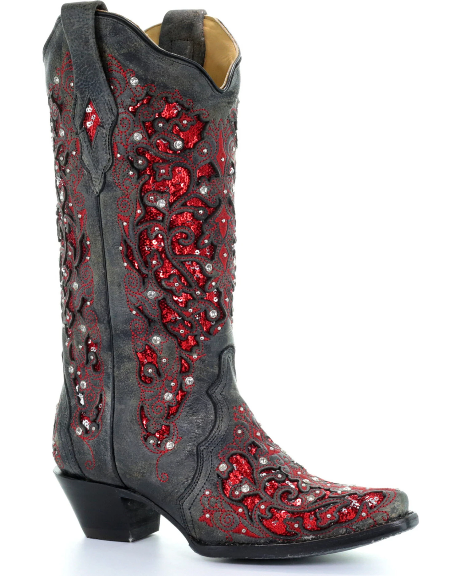 Corral Women's Crystal And Red Sequin Inlay Western Boots - Snip Toe 3 Corral Women's Crystal And Red Sequin Inlay Western Boots - Snip Toe