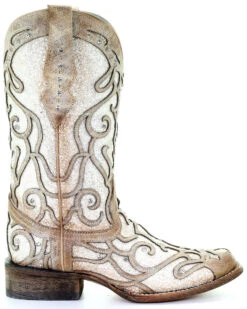 Corral Women's White Glitter Inlay Western Boots - Square Toe -Corral Sales 2025 2000288063 103 P2