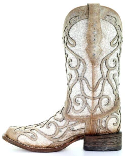 Corral Women's White Glitter Inlay Western Boots - Square Toe -Corral Sales 2025 2000288063 103 P3