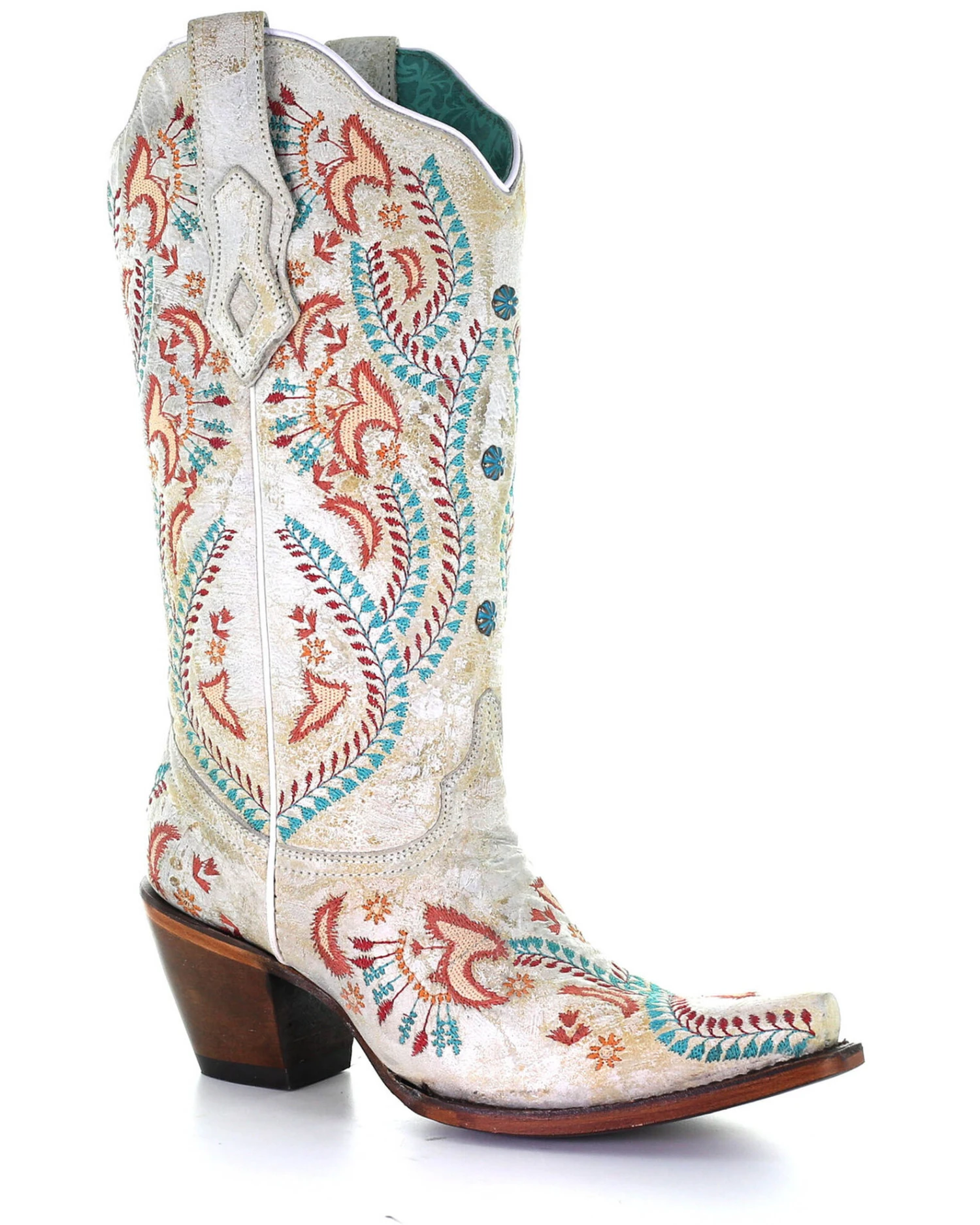 Corral Women's Turquoise Embroidery With Studs Western Boots - Snip Toe 3 Corral Women's Turquoise Embroidery With Studs Western Boots - Snip Toe