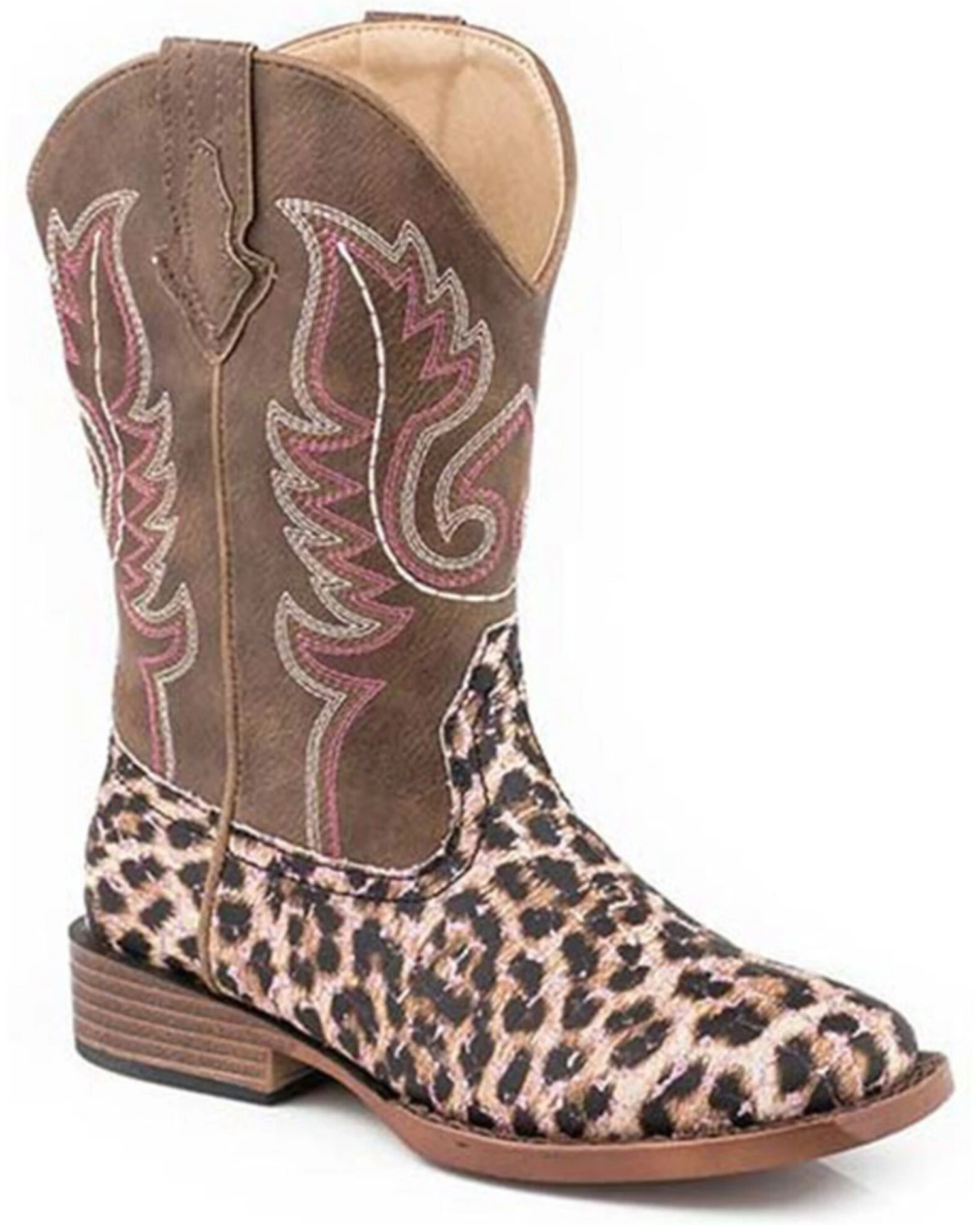 Roper Girls' Glitter Leopard Western Boots - Square Toe 3 Roper Girls' Glitter Leopard Western Boots - Square Toe