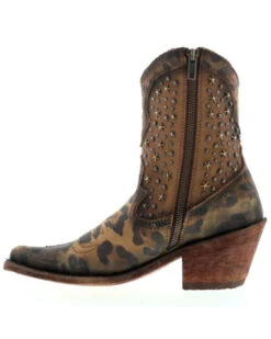 Caborca Silver By Liberty Black Women's Leopard Print Studded Short Western Boots - Pointed Toe -Corral Sales 2025 2000366406 200 P3