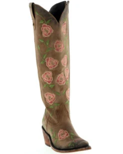 Botas Caborca For Liberty Black Women's Garden Embroidered Floral Western Tall Boots - Snip Toe 